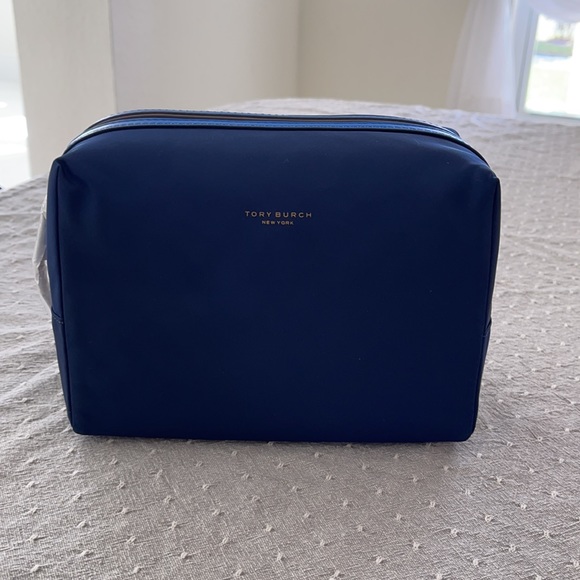 Tory Burch Perry Nylon Block Small Cosmetic Case Royal Blue size 8”In x 6”x4 In - Picture 2 of 8